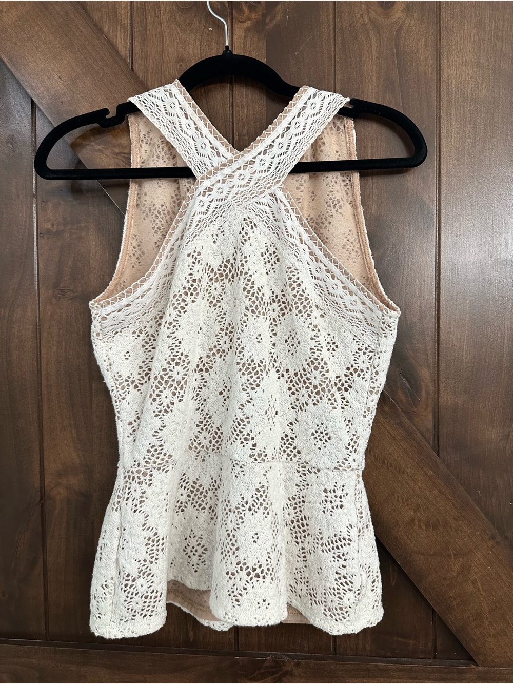 BCBGMaxAzria Cream Lace Peplum Racerback Camisole